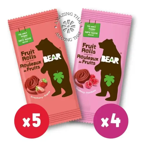 BEAR Fruit Rolls, 9 Packs of 2 Rolls - Healthy Fruit Snack, Assorted Flavour - Strawberry & Raspberry, 9 count