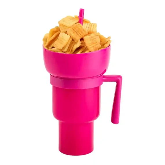 Snack Tumbler 2 In 1 With Straw Pink