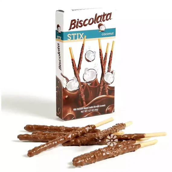 Biscolata Stix Biscuit Snacks Coated with Premium Milk Chocolate & Coconut