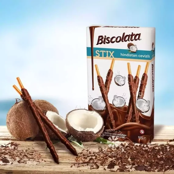 Biscolata Stix Biscuit Snacks Coated with Premium Milk Chocolate & Coconut