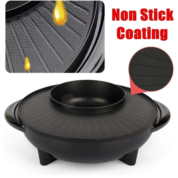 Multifunctional Electric BBQ Grill Non Stick Plate Barbecue Pan Hot Pot Dinner Party Picnic Skillet Maker