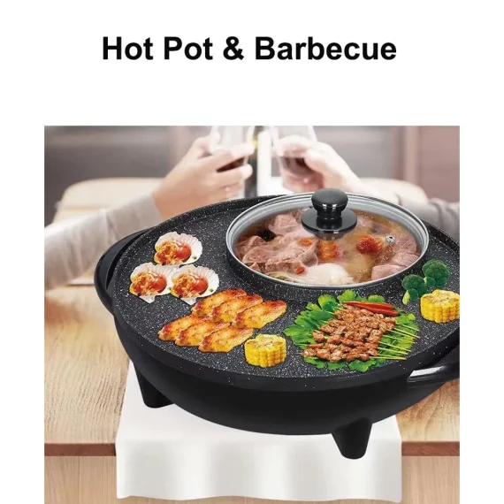 Multifunctional Electric BBQ Grill Non Stick Plate Barbecue Pan Hot Pot Dinner Party Picnic Skillet Maker