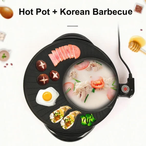 Multifunctional Electric BBQ Grill Non Stick Plate Barbecue Pan Hot Pot Dinner Party Picnic Skillet Maker