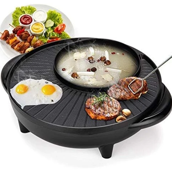 Multifunctional Electric BBQ Grill Non Stick Plate Barbecue Pan Hot Pot Dinner Party Picnic Skillet Maker